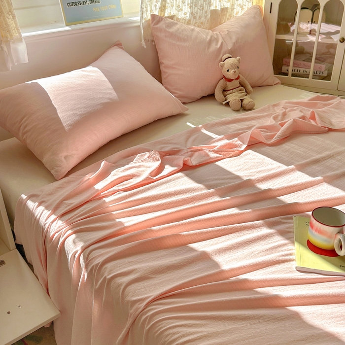 91家纺网 家纺一手货源 找家纺 花伞家居 2025新款A类高克重云感木棉双层纱单床单（提供买家秀） 玉色