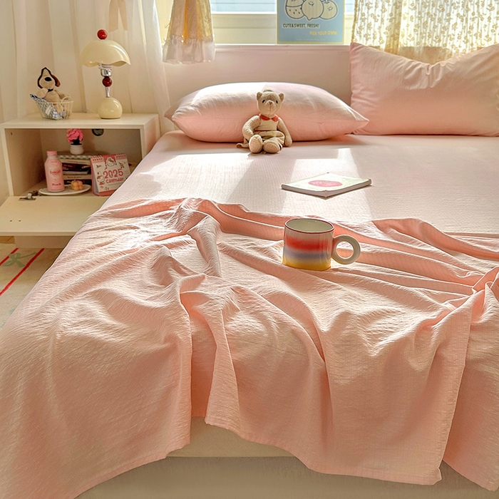 91家纺网 家纺一手货源 找家纺 花伞家居 2025新款A类高克重云感木棉双层纱单床单（提供买家秀） 玉色