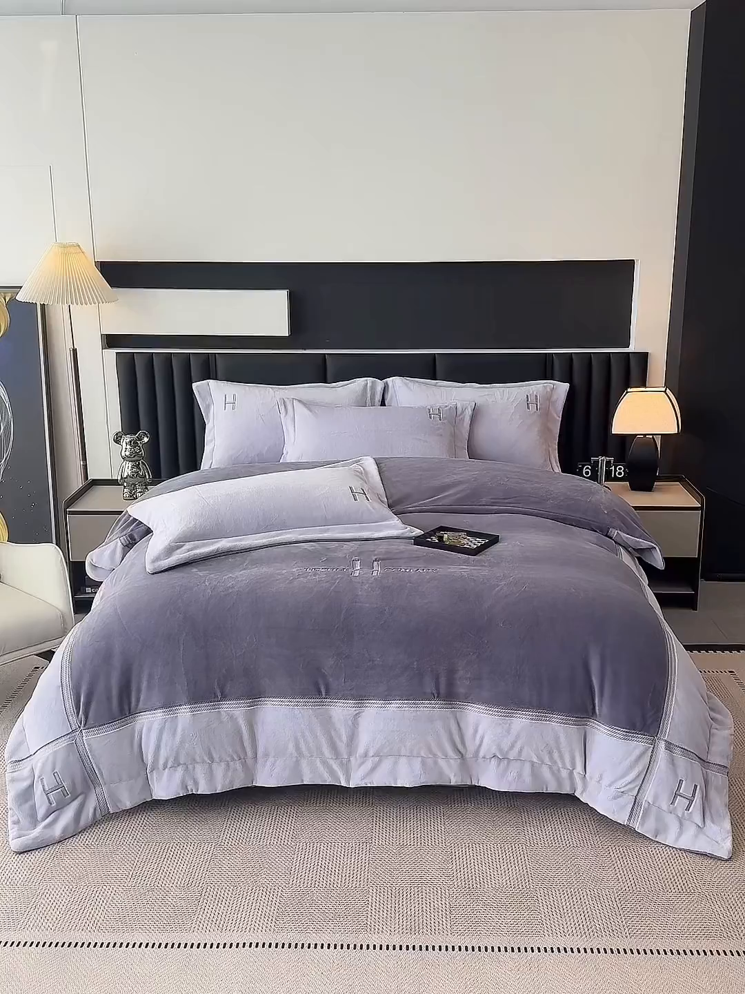 91家纺网 家纺一手货源 找家纺 梦精灵家纺 2025新款高端贵妃绒加厚全消光牛奶绒四件套12斤刺绣拼接工艺（华尔兹场景1） 华尔兹-紫