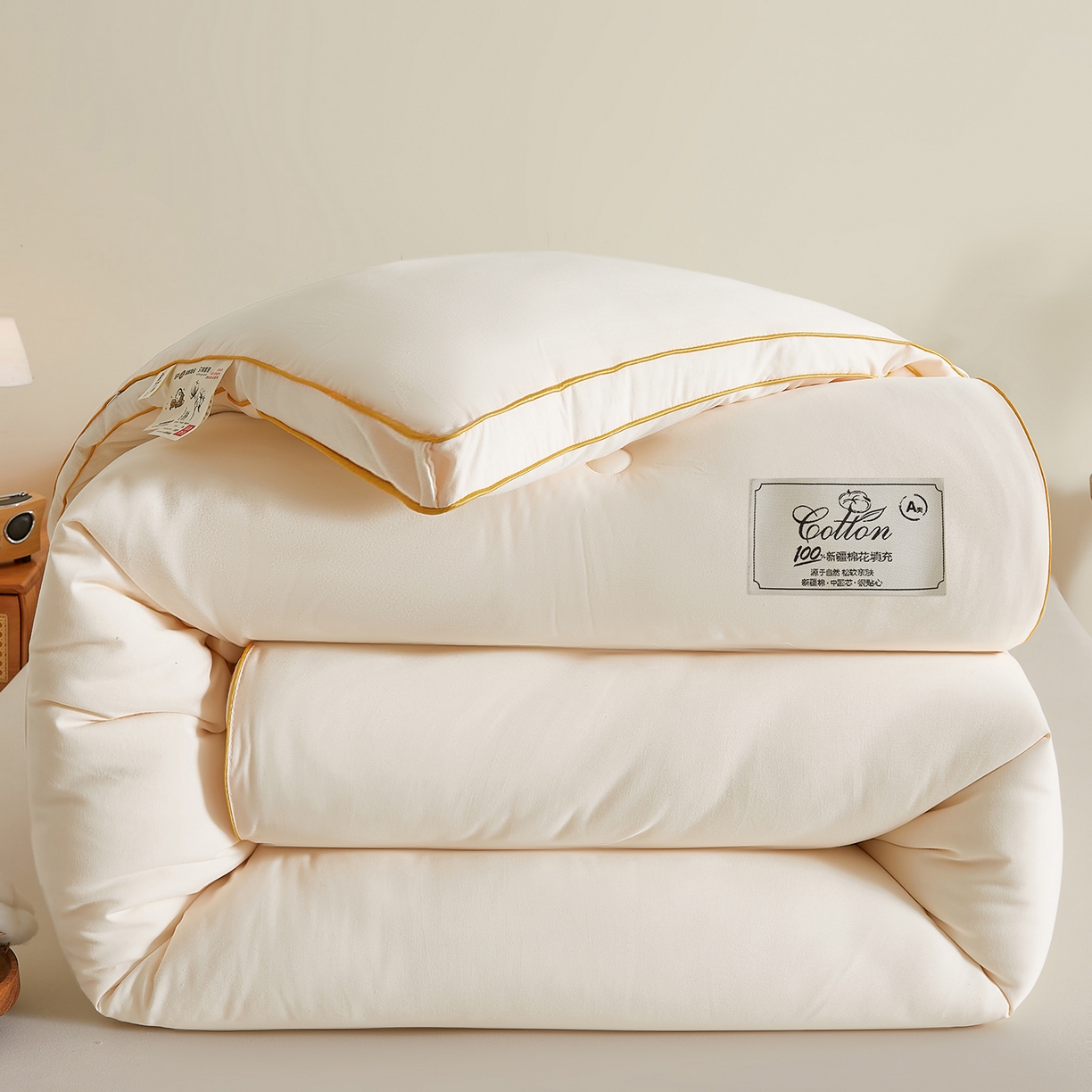 91家纺网 家纺一手货源 找家纺 仁凯家纺 2025新款简约立体滚边100%新疆棉花被冬被春秋被学生被被子被芯 立体-米白色