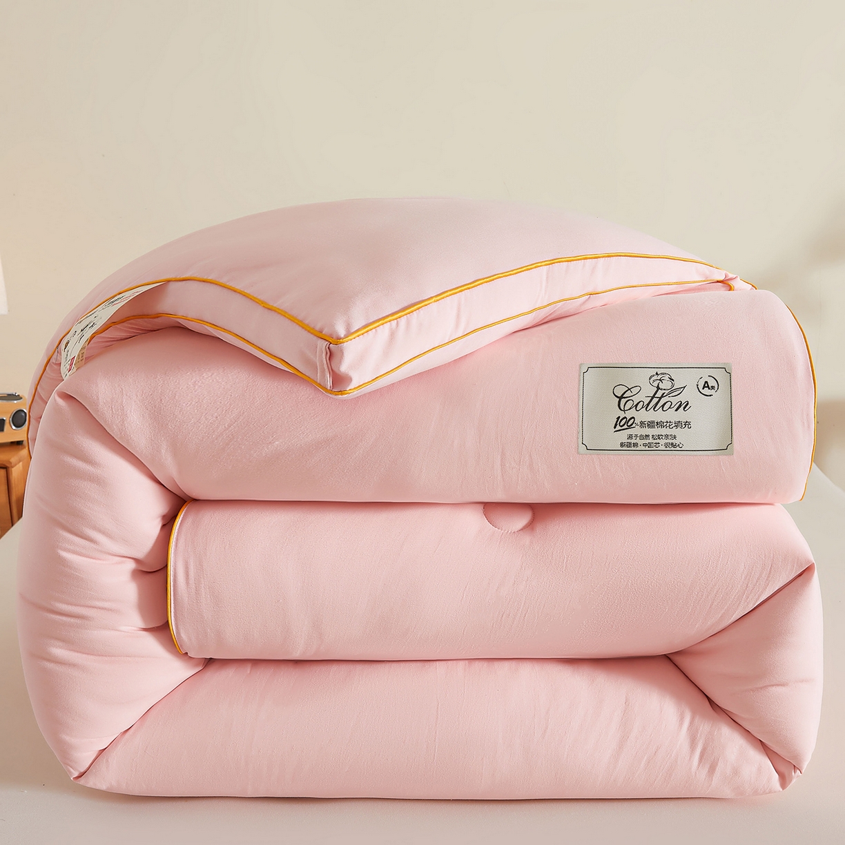91家纺网 家纺一手货源 找家纺 仁凯家纺 2025新款简约立体滚边100%新疆棉花被冬被春秋被学生被被子被芯 立体-柔粉色