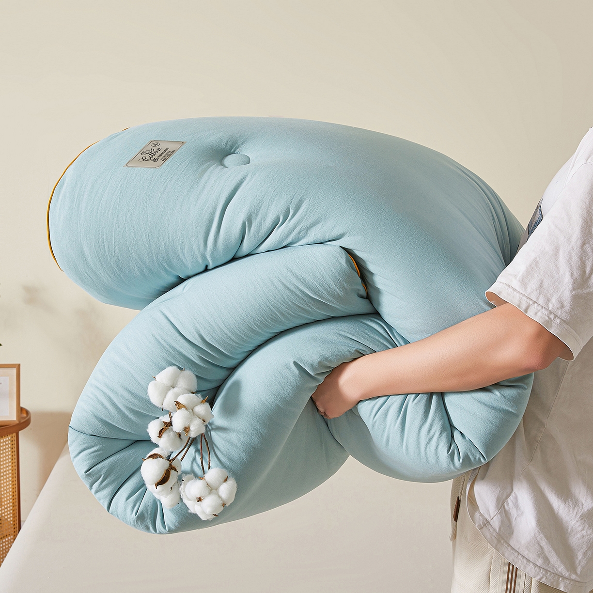 91家纺网 家纺一手货源 找家纺 仁凯家纺 2025新款简约立体滚边100%新疆棉花被冬被春秋被学生被被子被芯 立体-青绿色