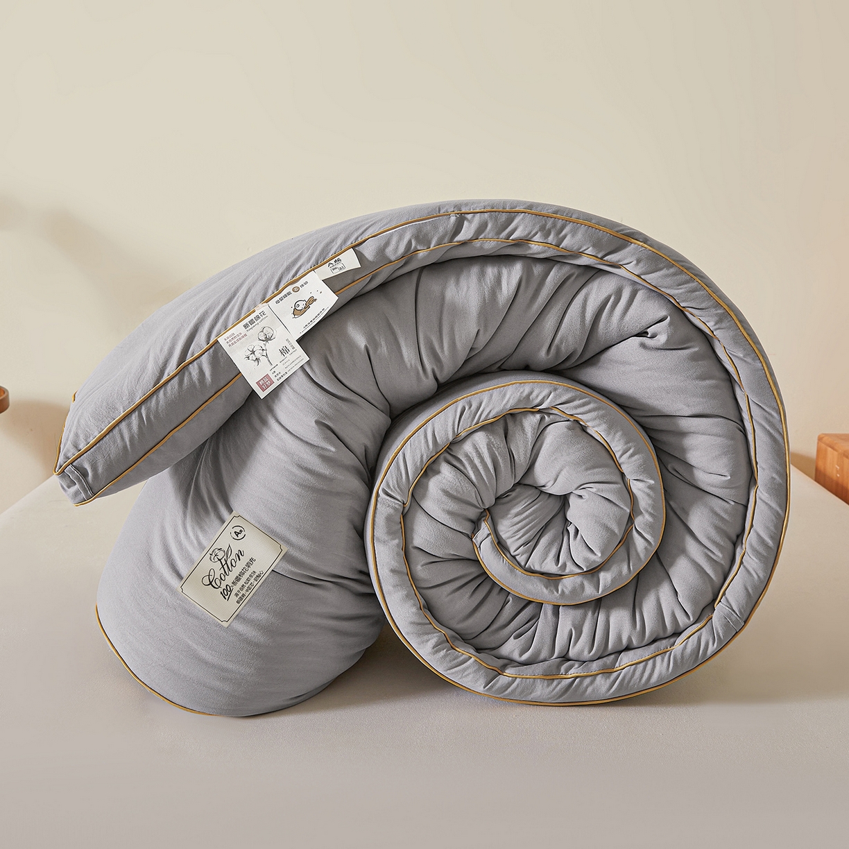 91家纺网 家纺一手货源 找家纺 仁凯家纺 2025新款简约立体滚边100%新疆棉花被冬被春秋被学生被被子被芯 立体-星灰色