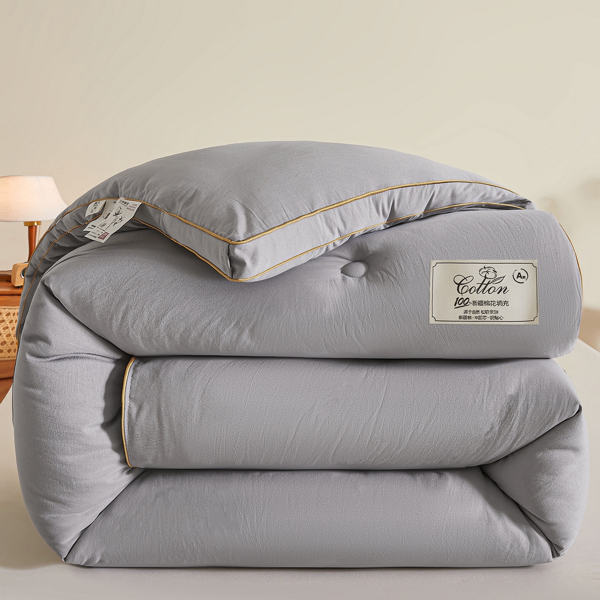 91家纺网 家纺一手货源 找家纺 仁凯家纺 2025新款简约立体滚边100%新疆棉花被冬被春秋被学生被被子被芯 立体-星灰色