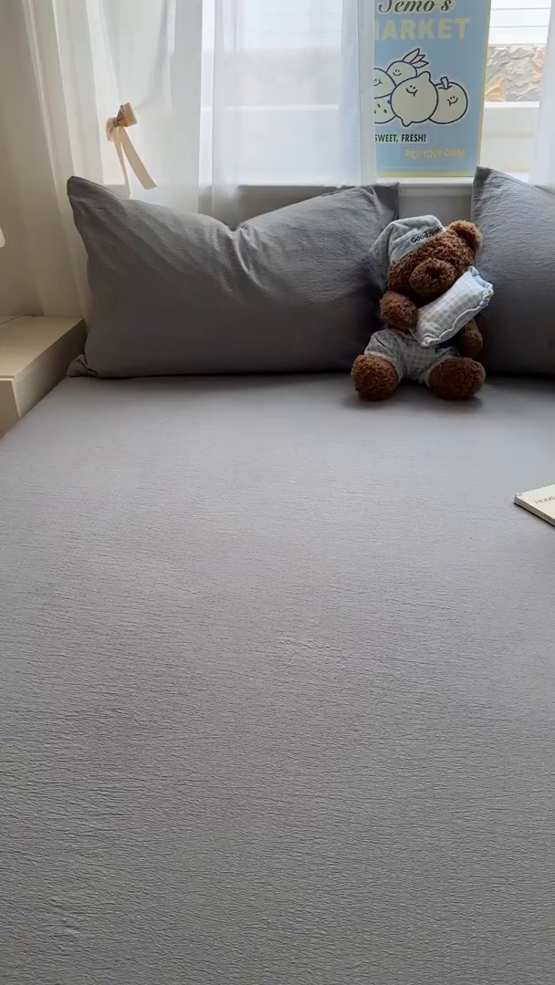 91家纺网 家纺一手货源 找家纺 花伞家居 2025新款A类高克重云感木棉双层纱单床笠（提供买家秀） 松烟灰