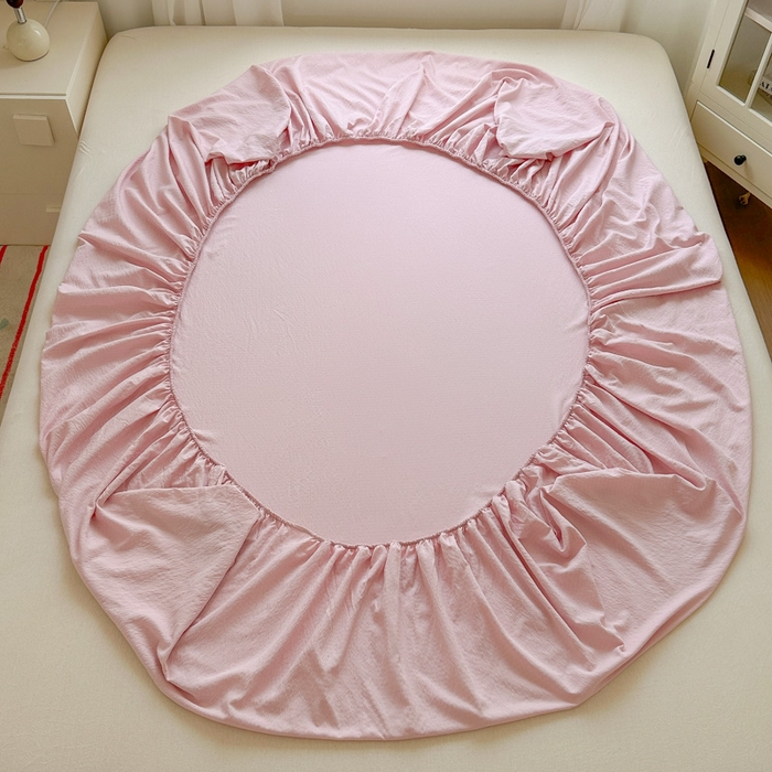 91家纺网 家纺一手货源 找家纺 花伞家居 2025新款A类高克重云感木棉双层纱单床笠（提供买家秀） 粉豆沙