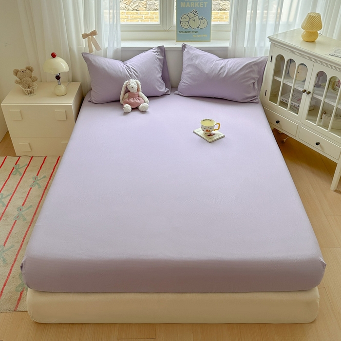 91家纺网 家纺一手货源 找家纺 花伞家居 2025新款A类高克重云感木棉双层纱单床笠（提供买家秀） 风信紫