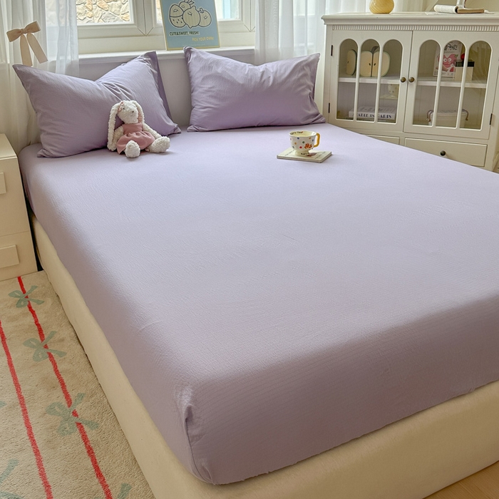 91家纺网 家纺一手货源 找家纺 花伞家居 2025新款A类高克重云感木棉双层纱单床笠（提供买家秀） 风信紫