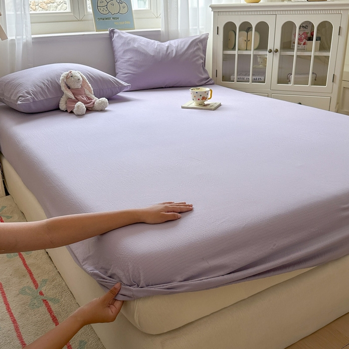 91家纺网 家纺一手货源 找家纺 花伞家居 2025新款A类高克重云感木棉双层纱单床笠（提供买家秀） 风信紫