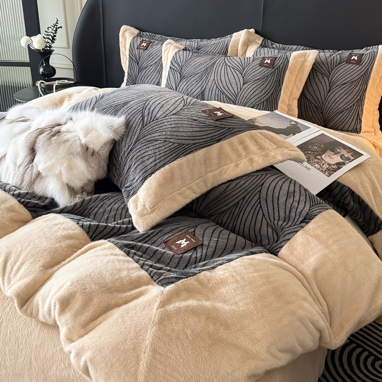 91家纺网 家纺一手货源 找家纺 （总）典曼家纺 2025新款轻奢拼角欧貂绒系列四件套