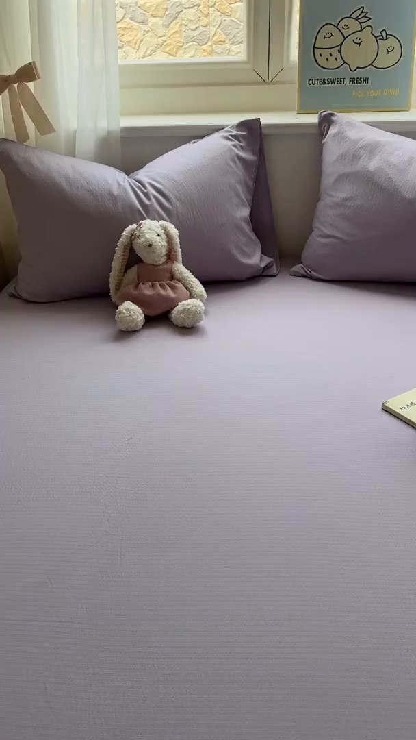 91家纺网 家纺一手货源 找家纺 花伞家居 2025新款A类高克重云感木棉双层纱单床笠（提供买家秀） 风信紫