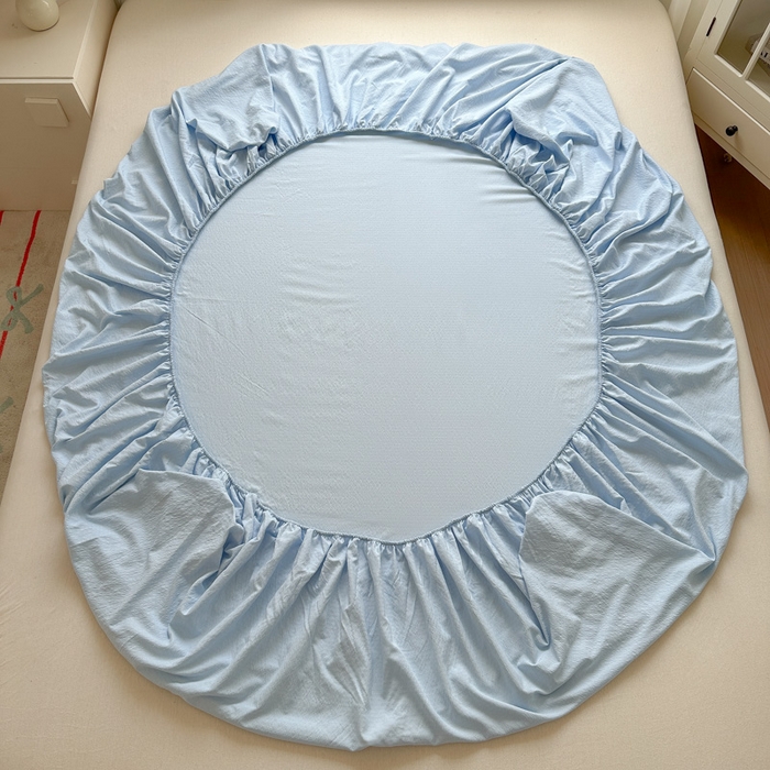 91家纺网 家纺一手货源 找家纺 花伞家居 2025新款A类高克重云感木棉双层纱单床笠（提供买家秀） 涧石蓝