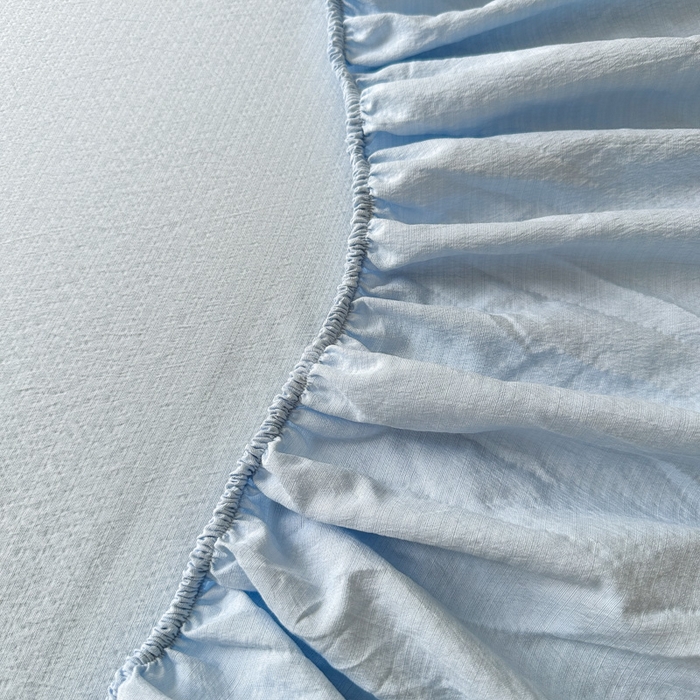 91家纺网 家纺一手货源 找家纺 花伞家居 2025新款A类高克重云感木棉双层纱单床笠（提供买家秀） 涧石蓝
