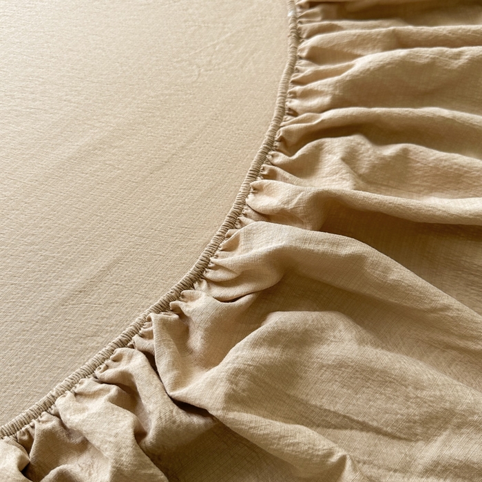 91家纺网 家纺一手货源 找家纺 花伞家居 2025新款A类高克重云感木棉双层纱单床笠（提供买家秀） 卡其