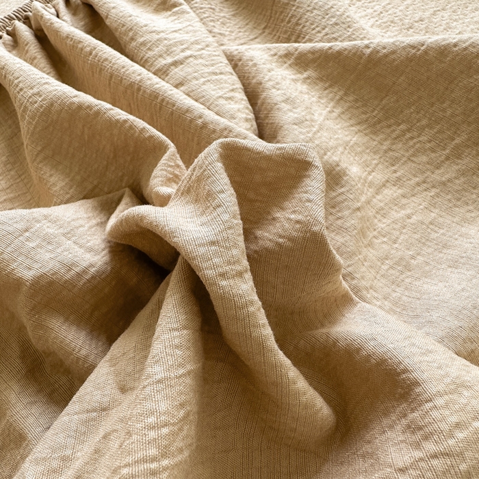 91家纺网 家纺一手货源 找家纺 花伞家居 2025新款A类高克重云感木棉双层纱单床笠（提供买家秀） 卡其