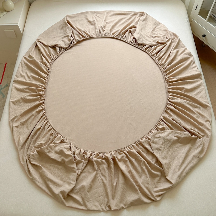 91家纺网 家纺一手货源 找家纺 花伞家居 2025新款A类高克重云感木棉双层纱单床笠（提供买家秀） 卡其