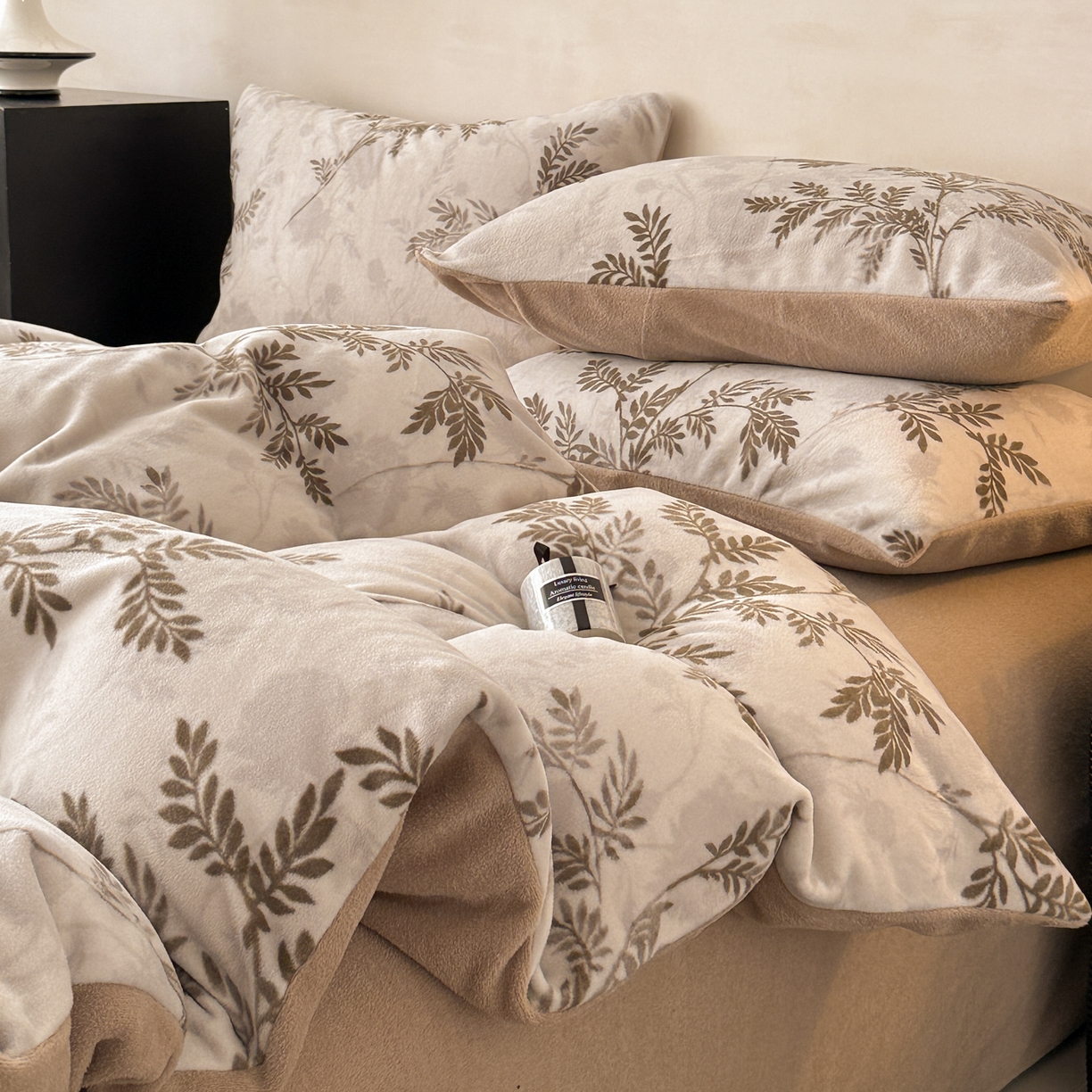 91家纺网 家纺一手货源 找家纺 典曼家纺 2025新款印花海獭绒加厚保暖四件套 叶纷飞