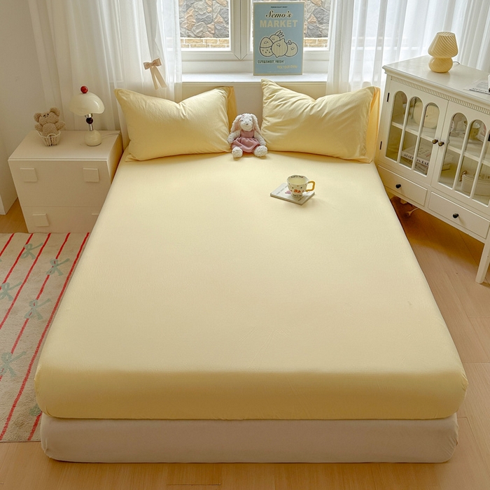 91家纺网 家纺一手货源 找家纺 花伞家居 2025新款A类高克重云感木棉双层纱单床笠（提供买家秀） 茉莉黄