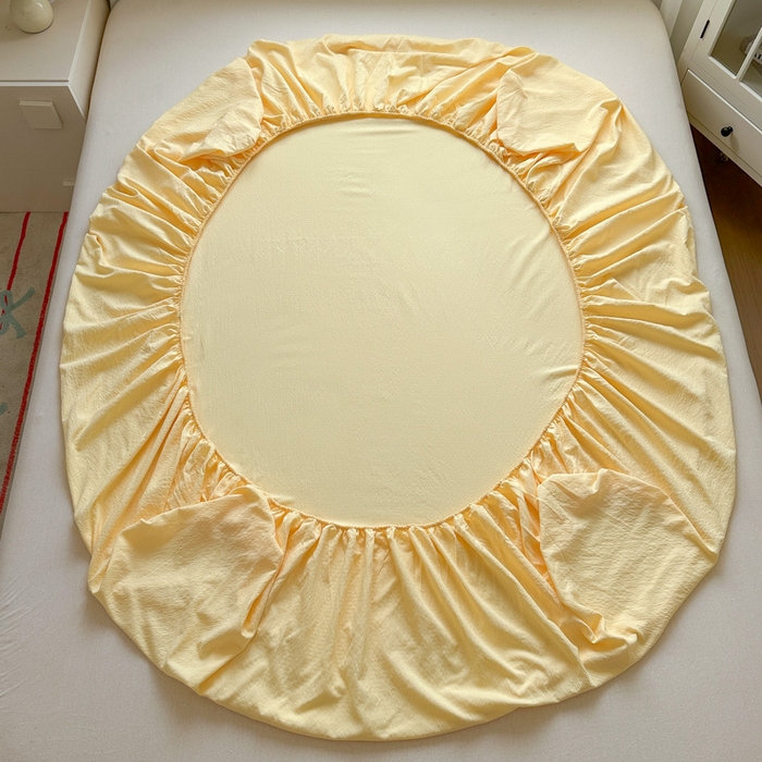 91家纺网 家纺一手货源 找家纺 花伞家居 2025新款A类高克重云感木棉双层纱单床笠（提供买家秀） 茉莉黄