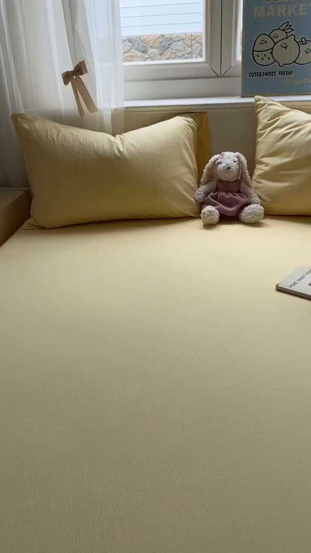 91家纺网 家纺一手货源 找家纺 花伞家居 2025新款A类高克重云感木棉双层纱单床笠（提供买家秀） 茉莉黄