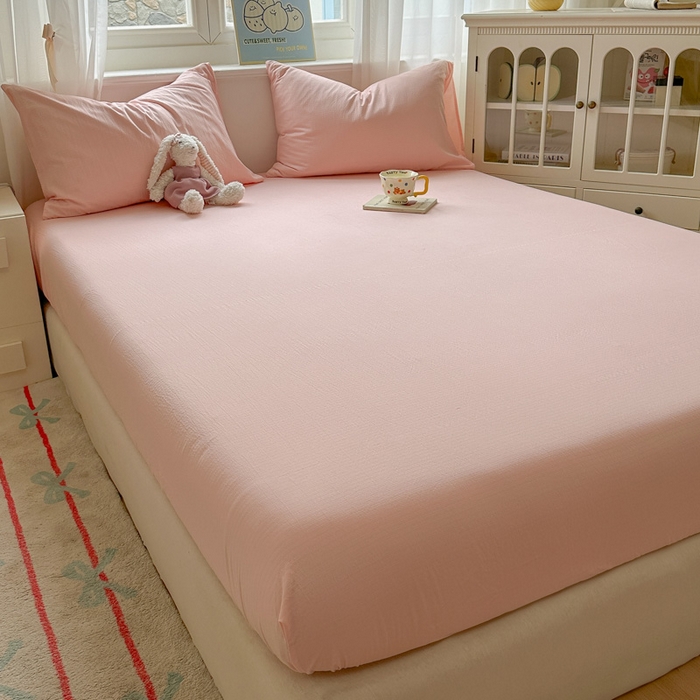 91家纺网 家纺一手货源 找家纺 花伞家居 2025新款A类高克重云感木棉双层纱单床笠（提供买家秀） 玉色