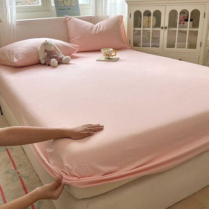 91家纺网 家纺一手货源 找家纺 花伞家居 2025新款A类高克重云感木棉双层纱单床笠（提供买家秀） 玉色