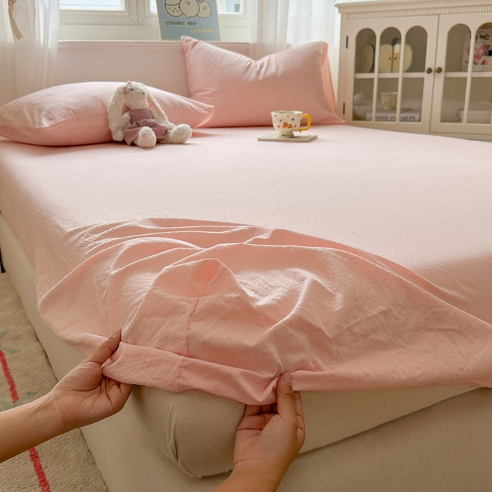 91家纺网 家纺一手货源 找家纺 花伞家居 2025新款A类高克重云感木棉双层纱单床笠（提供买家秀） 玉色