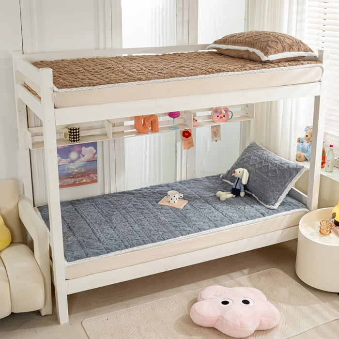 91家纺网 家纺一手货源 找家纺 暖芯优选 2025新款上下铺塔芙绒床垫 高级灰