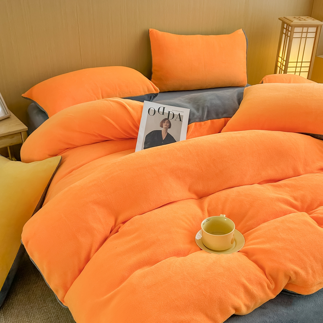 91家纺网 家纺一手货源 找家纺 （总）小懒猪 2025新款220克A类牛奶绒纯色双拼四件套（提供买家秀）