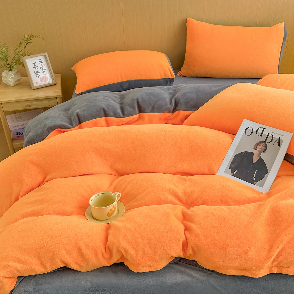 91家纺网 家纺一手货源 找家纺 （总）小懒猪 2025新款220克A类牛奶绒纯色双拼四件套（提供买家秀）