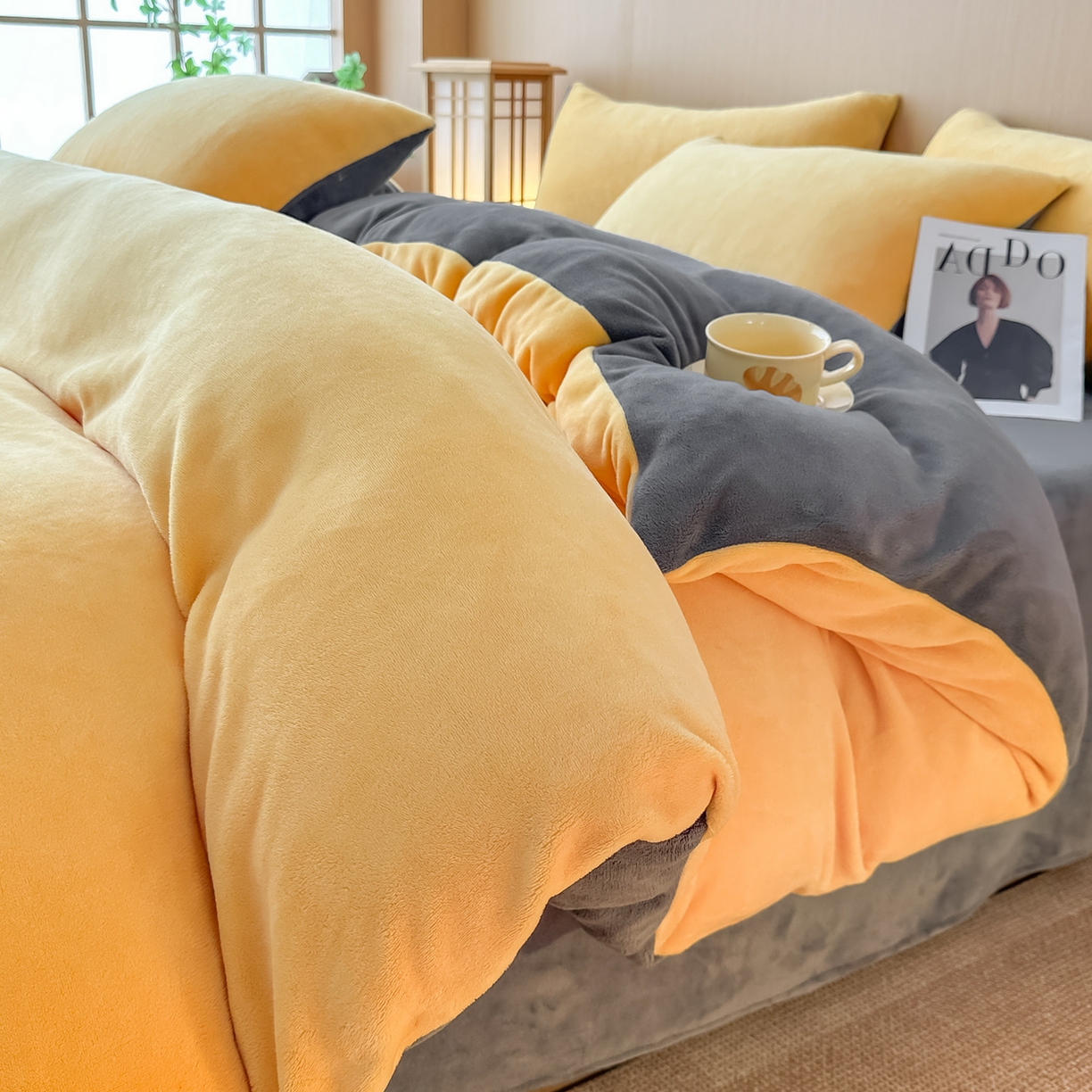 91家纺网 家纺一手货源 找家纺 （总）小懒猪 2025新款220克A类牛奶绒纯色双拼四件套（提供买家秀）