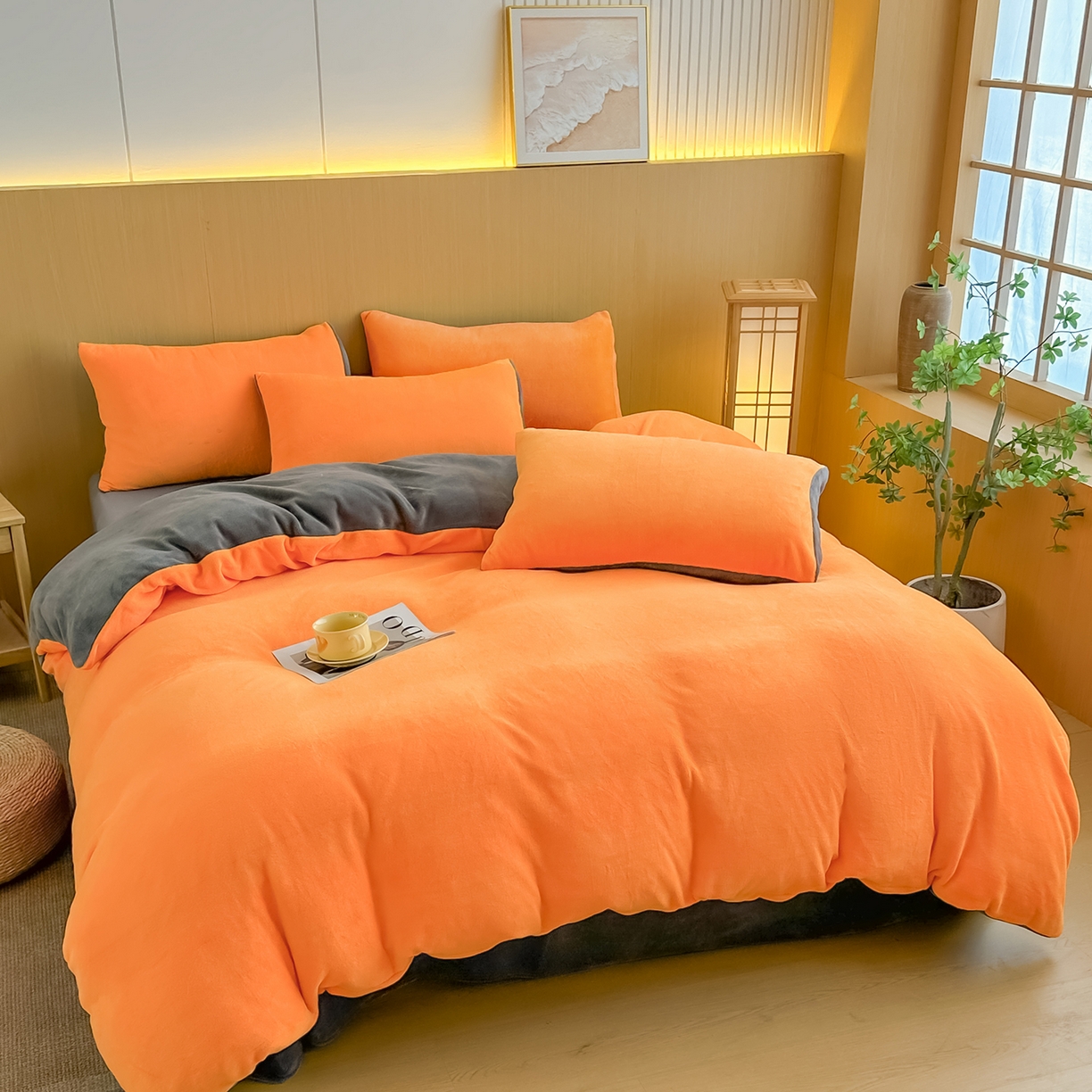 91家纺网 家纺一手货源 找家纺 （总）小懒猪 2025新款220克A类牛奶绒纯色双拼四件套（提供买家秀）