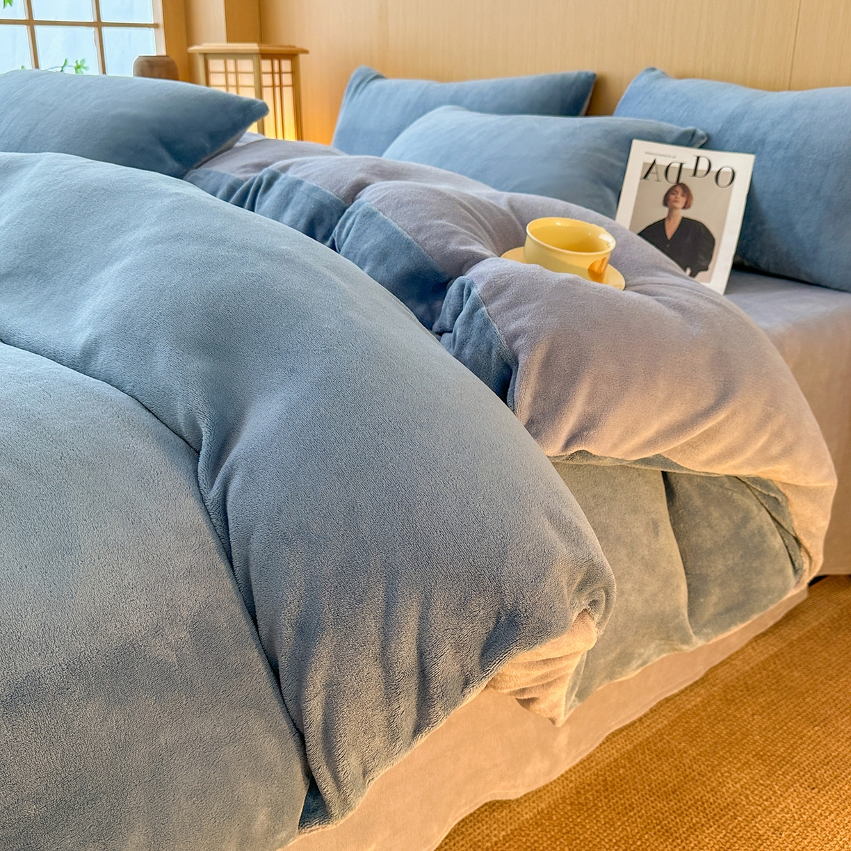 91家纺网 家纺一手货源 找家纺 （总）小懒猪 2025新款220克A类牛奶绒纯色双拼四件套（提供买家秀）