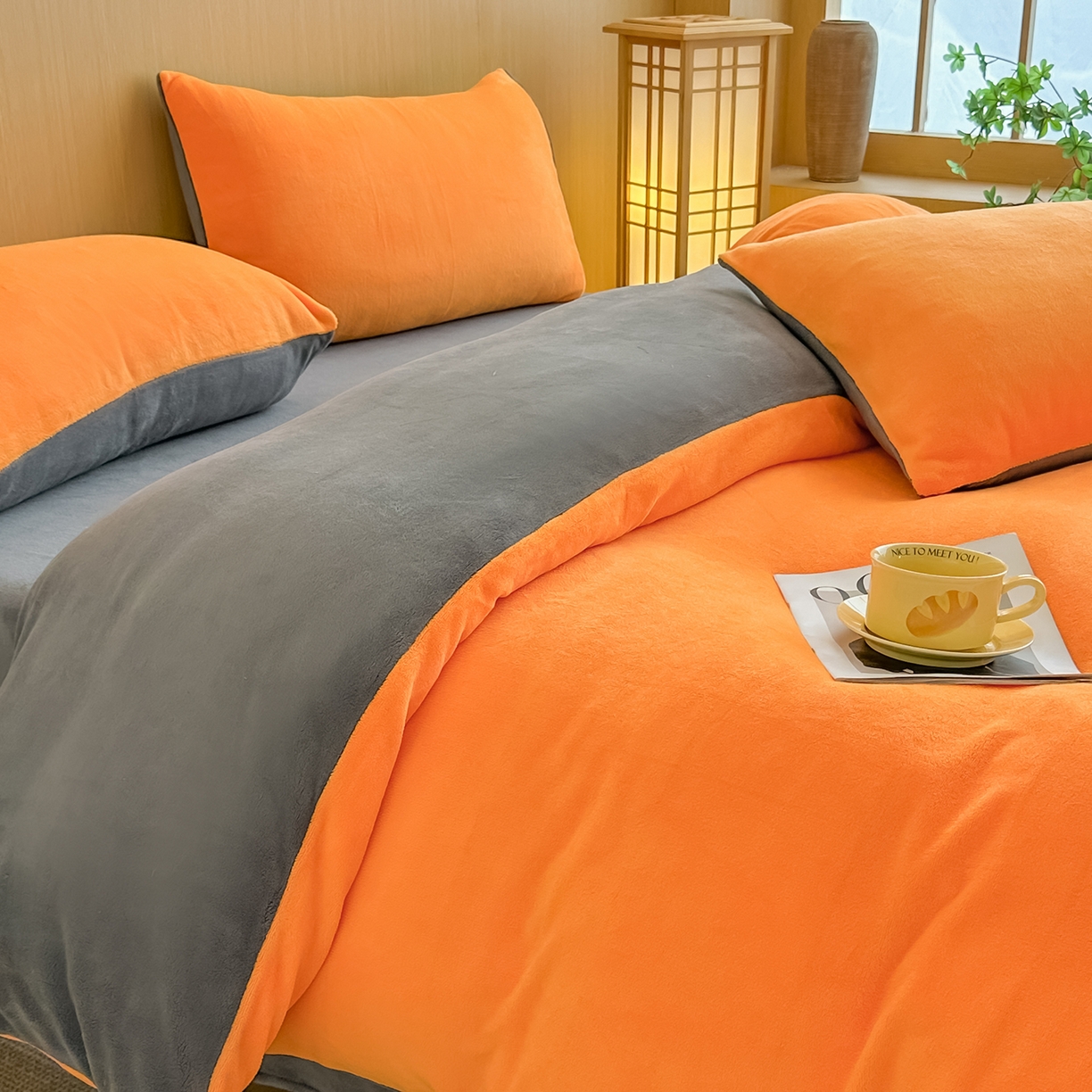 91家纺网 家纺一手货源 找家纺 （总）小懒猪 2025新款220克A类牛奶绒纯色双拼四件套（提供买家秀）