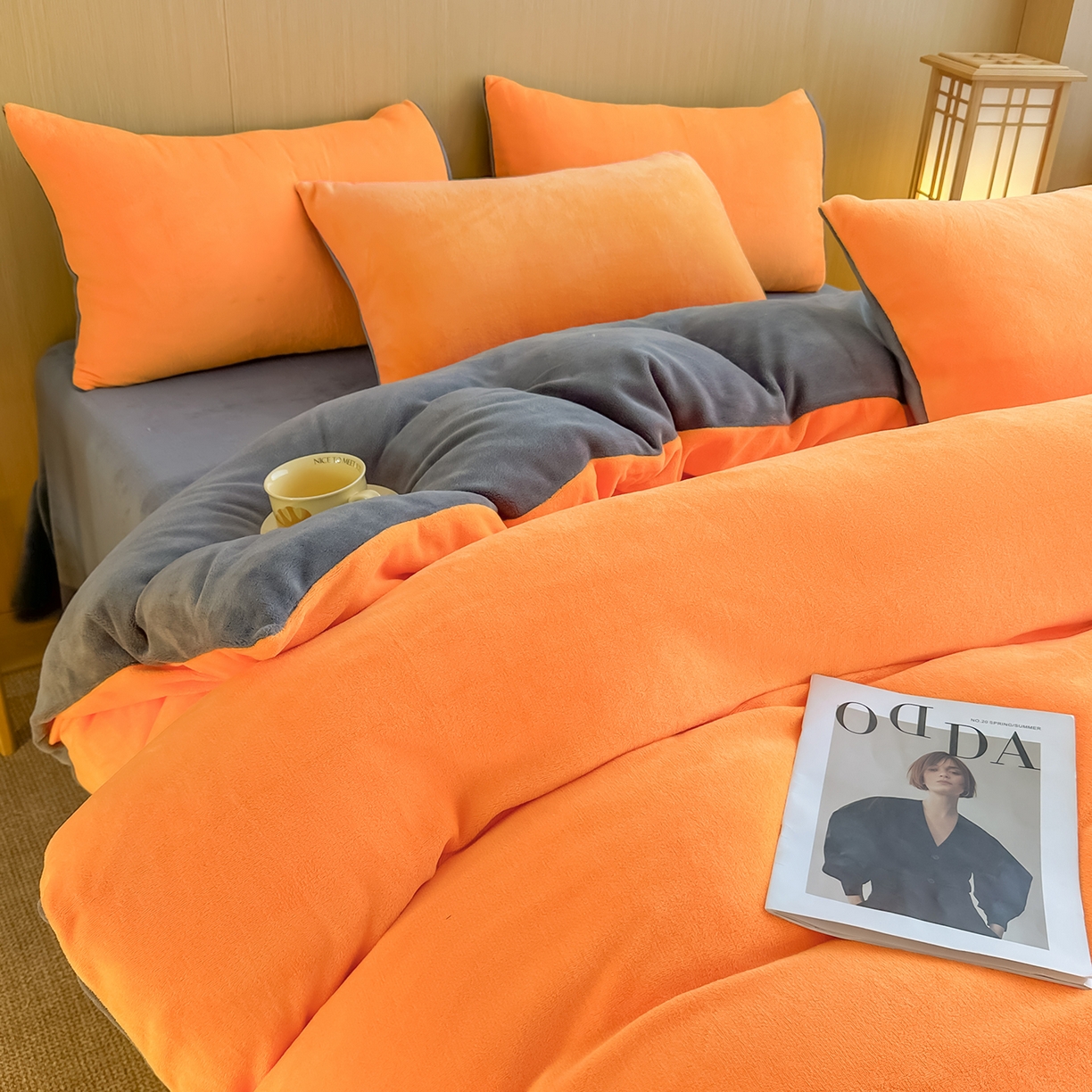 91家纺网 家纺一手货源 找家纺 （总）小懒猪 2025新款220克A类牛奶绒纯色双拼四件套（提供买家秀）