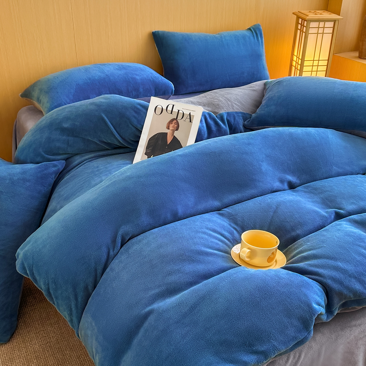 91家纺网 家纺一手货源 找家纺 小懒猪 2025新款220克A类牛奶绒纯色双拼四件套（提供买家秀） 深蓝钛灰