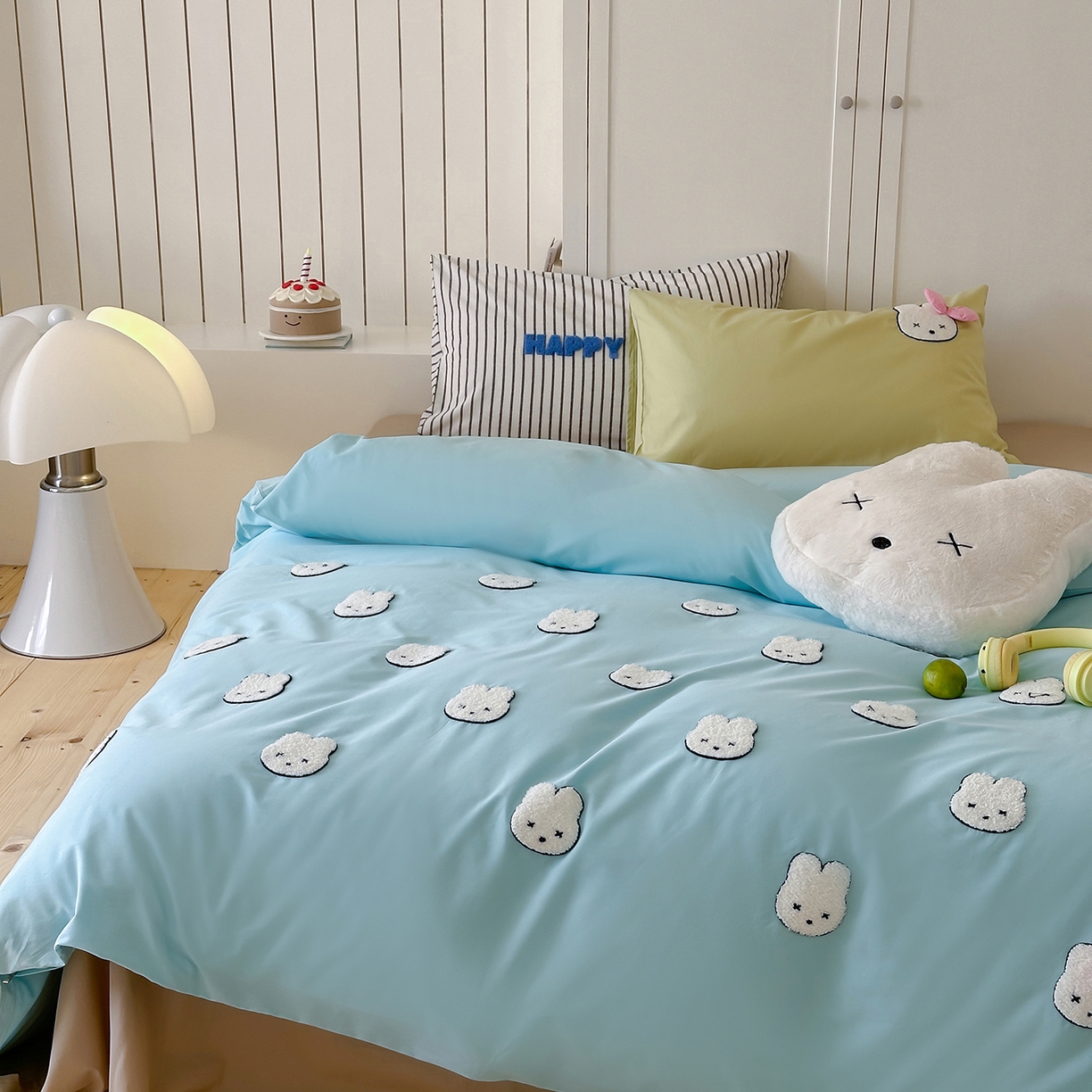 91家纺网 家纺一手货源 找家纺 桔子家纺 2025新款40支纯棉水洗棉happy系列四件套 happy兔