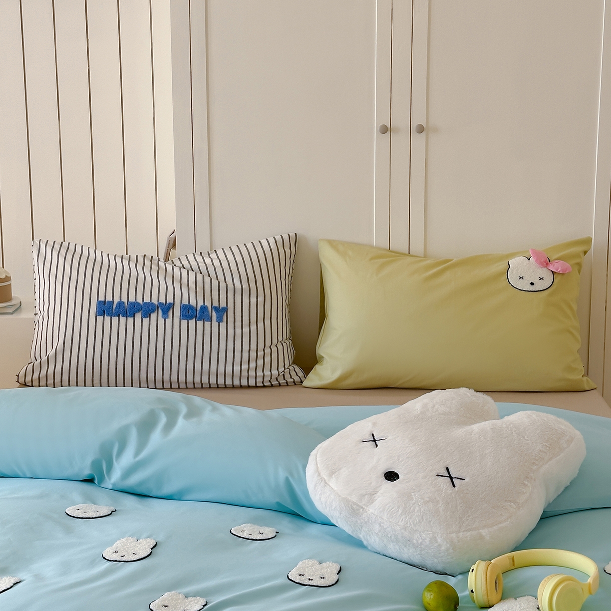 91家纺网 家纺一手货源 找家纺 桔子家纺 2025新款40支纯棉水洗棉happy系列四件套 happy兔