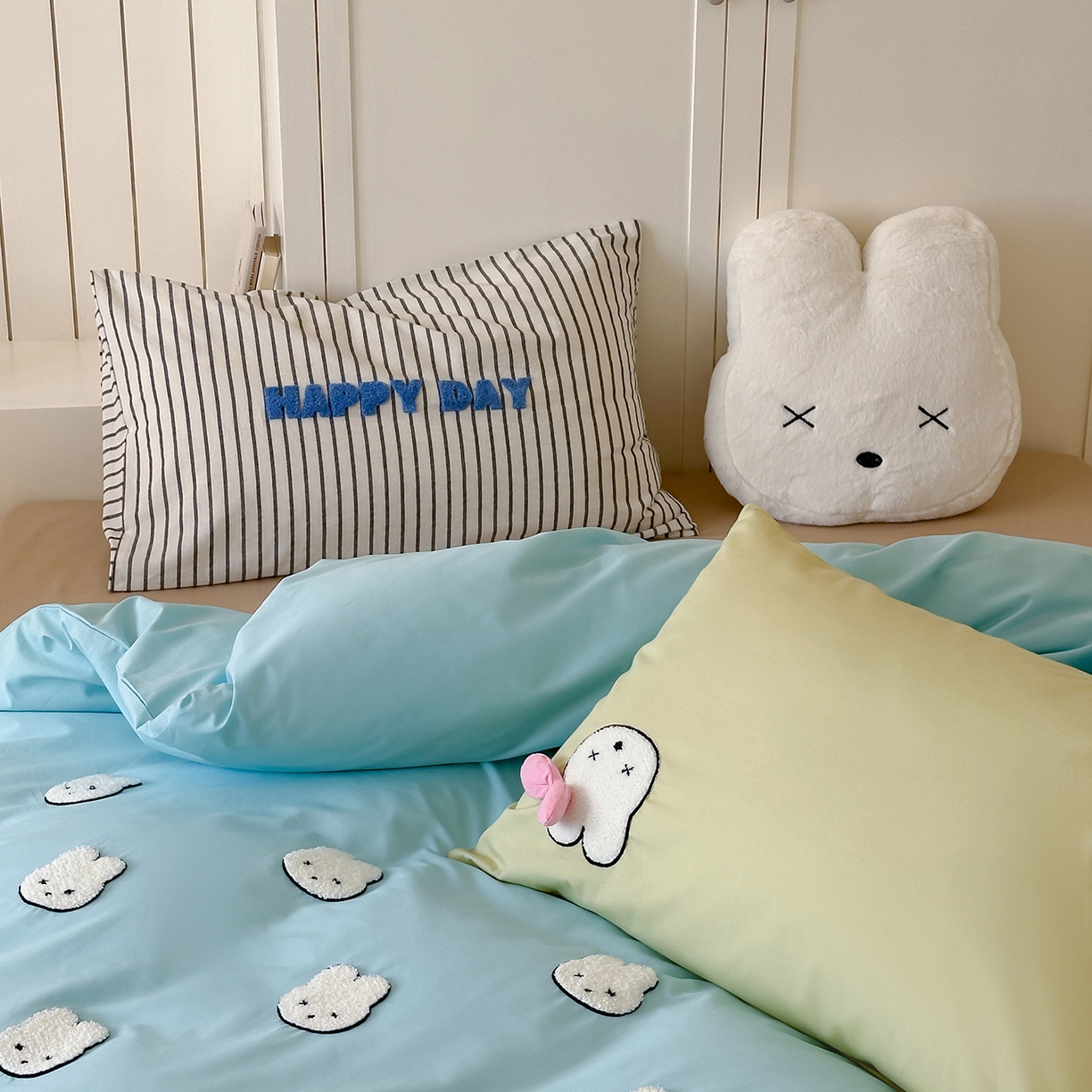 91家纺网 家纺一手货源 找家纺 桔子家纺 2025新款40支纯棉水洗棉happy系列四件套 happy兔