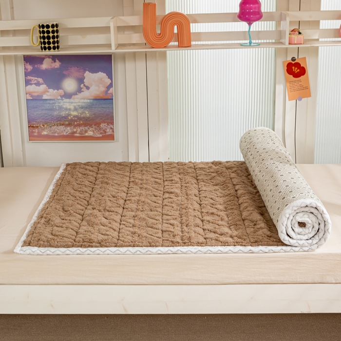 91家纺网 家纺一手货源 找家纺 暖芯优选 2025新款上下铺塔芙绒床垫 奶油咖