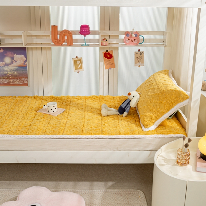 91家纺网 家纺一手货源 找家纺 暖芯优选 2025新款上下铺塔芙绒床垫 柠檬黄