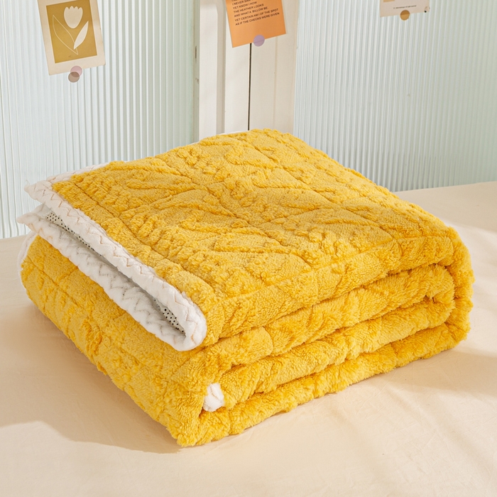 91家纺网 家纺一手货源 找家纺 暖芯优选 2025新款上下铺塔芙绒床垫 柠檬黄