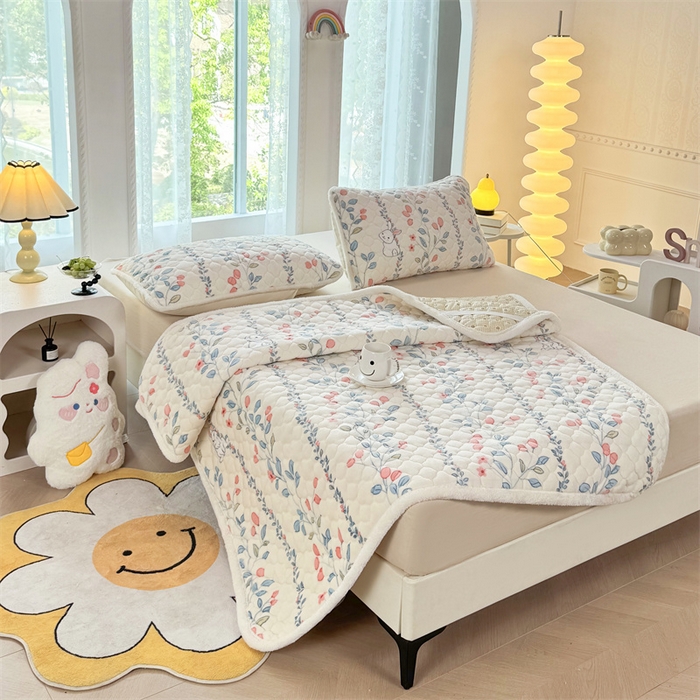 91家纺网 家纺一手货源 找家纺 暖芯优选 2025热款外贸跨境电商热销款冬季加厚牛奶绒印花床垫床垫学生单人宿舍上下铺 花间小兔