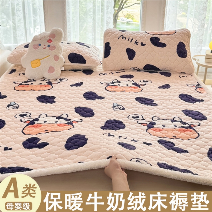91家纺网 家纺一手货源 找家纺 暖芯优选 2025热款外贸跨境电商热销款冬季加厚牛奶绒印花床垫床垫学生单人宿舍上下铺 可爱奶牛