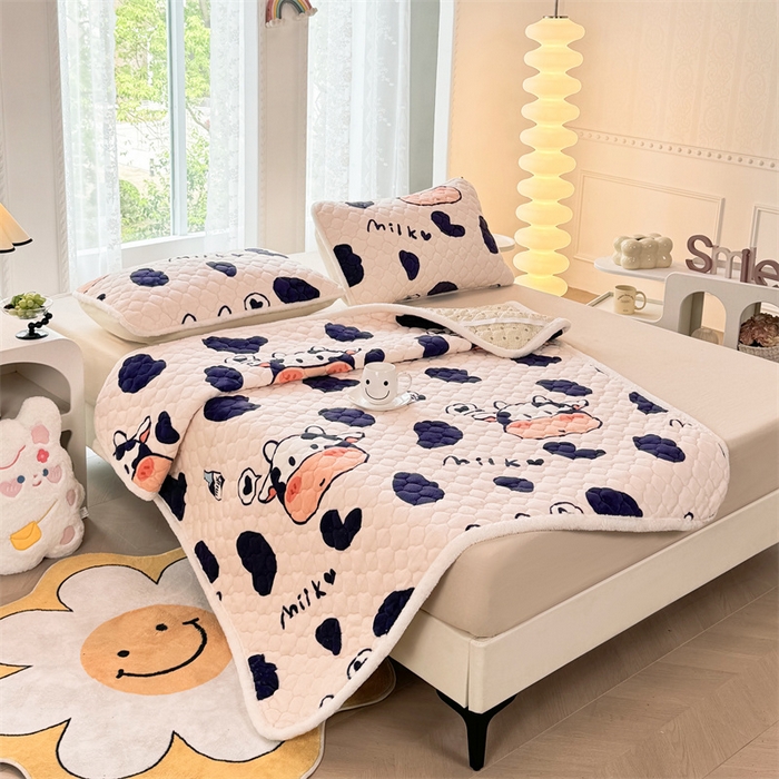 91家纺网 家纺一手货源 找家纺 暖芯优选 2025热款外贸跨境电商热销款冬季加厚牛奶绒印花床垫床垫学生单人宿舍上下铺 可爱奶牛