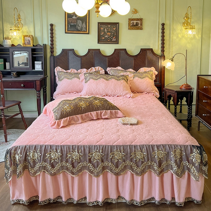 91家纺网 家纺一手货源 找家纺 （总）网红馆（ck家纺） 2025新款高克重牛奶绒单床裙 床裙单件卡妮娜系列