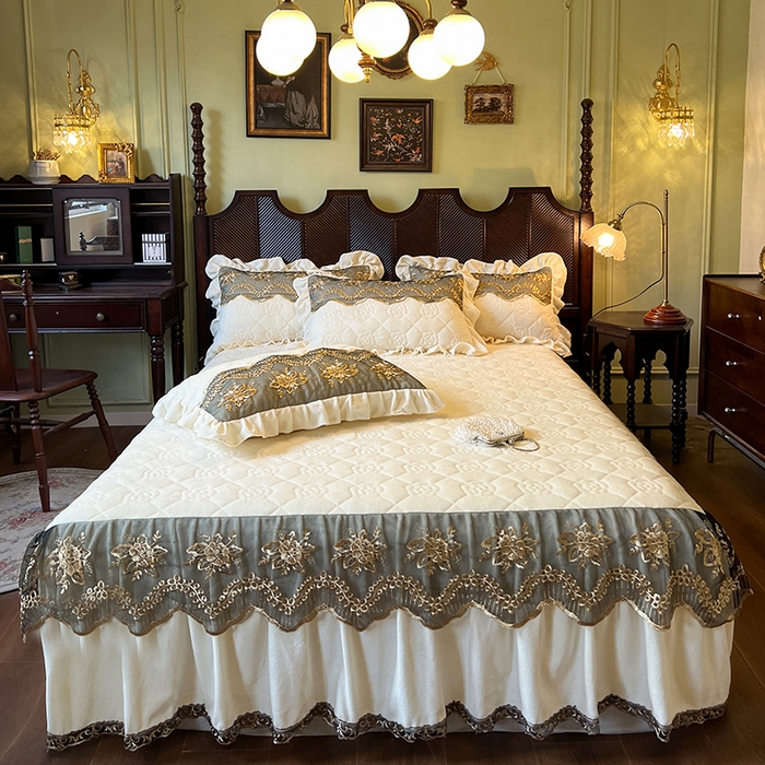 91家纺网 家纺一手货源 找家纺 （总）网红馆（ck家纺） 2025新款高克重牛奶绒单床裙 床裙单件卡妮娜系列