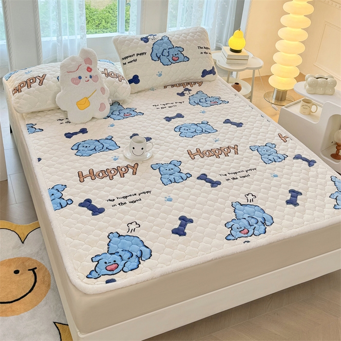 91家纺网 家纺一手货源 找家纺 暖芯优选 2025热款外贸跨境电商热销款冬季加厚牛奶绒印花床垫床垫学生单人宿舍上下铺 快乐狗