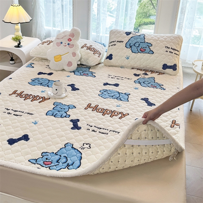 91家纺网 家纺一手货源 找家纺 暖芯优选 2025热款外贸跨境电商热销款冬季加厚牛奶绒印花床垫床垫学生单人宿舍上下铺 快乐狗