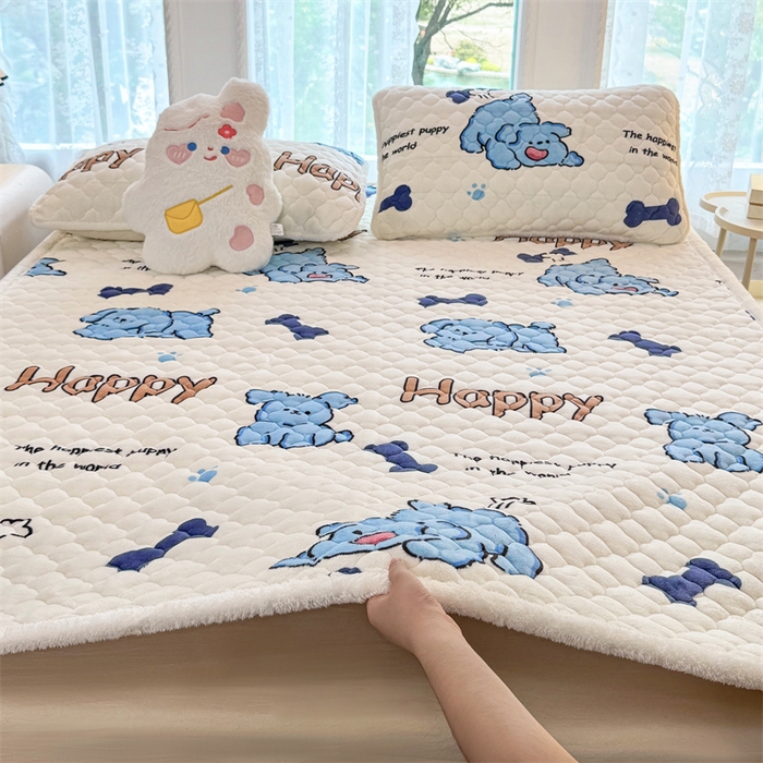 91家纺网 家纺一手货源 找家纺 暖芯优选 2025热款外贸跨境电商热销款冬季加厚牛奶绒印花床垫床垫学生单人宿舍上下铺 快乐狗